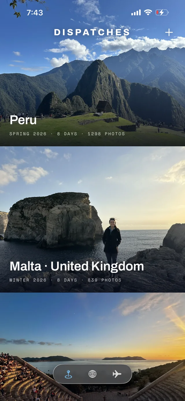 The Meridian Dispatch archive: every trip a dispatch, led by its best photograph. Peru, then Malta and the United Kingdom.